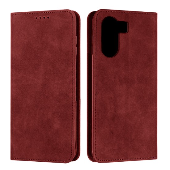 Capa Flip de Couro com Bolso Interno para Xiaomi Redmi 13C/Poco C65 Vermelho